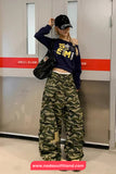 Wide Leg Retro Cargo Camouflage Style Pants