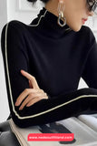 Long Sleeve Elegant Striped Turtleneck Slim Sweater