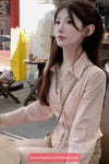 Long Sleeve Lace Patchwork Pink Blouse Shirt