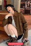 Long Sleeve Lapel Collar Suede Velvet Jacket