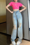 High Waist Ripped Loose Jeans Pants
