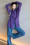 Retro Purple Striped Blouse Shirt – Cozy Vintage Everyday Essential