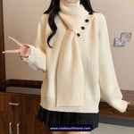 Loose Removable Scarf Knitted Sweater