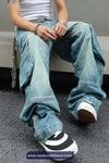 Loose Multi Flap Pockets Men Jeans Pants