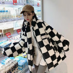 Loose Padded Checkered Plaid Fur Jacket