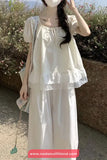 Puff Sleeve Lace Spliced Summer Blouse Shirt