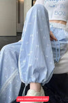 Loose Bow Pattern Printed Lace Blended Jogger Sweatpants