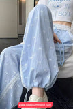 Loose Bow Pattern Printed Lace Blended Jogger Sweatpants