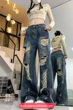 High Waist Hole Ripped Women Jeans Pants