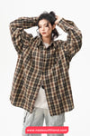 Loose Long Sleeve Retro Plaid Pattern Blouse Shirt