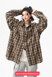 Loose Long Sleeve Retro Plaid Pattern Blouse Shirt