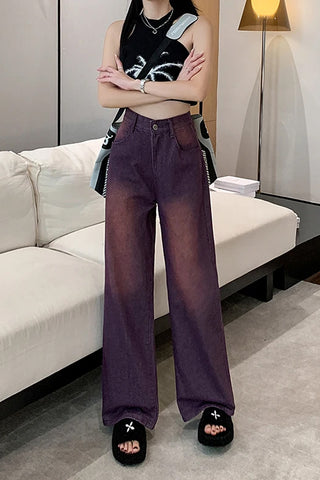 High Waist Washed Purple Jeans Pants