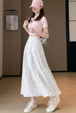 High Waist Floral Ruffles Sweet Long Skirts