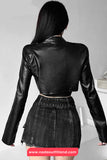 Long Sleeve Classic Cropped Leather Black Jacket