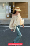 Cute Bow Bubble Sleeve Off Shoulder Blouse Shirt