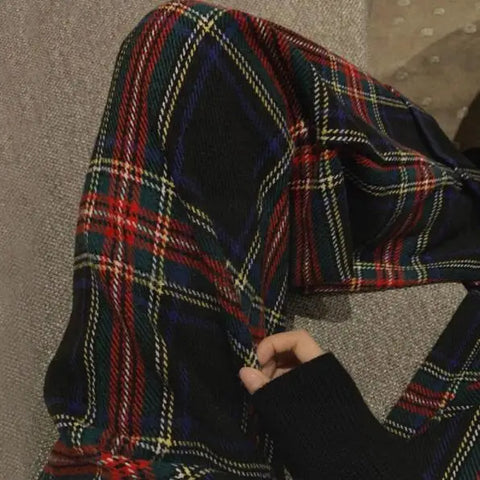 High Waist Retro Red Black Plaid Pants