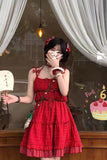 Sweet Lace Spaghetti Strap Red Dot Pattern Dress