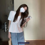 Short Sleeve Drawstring Cute Ruffles Shirt