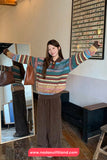 Long Sleeve Turn Down Collar Retro Pattern Sweater