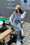 High Waist Casual Flower Pattern Pleated Pants