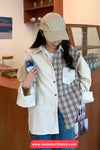 Long Sleeve Plaid Patchwork Corduroy Blouse Shirt