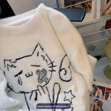Loose O-Neck Cat Pattern Knitted Cute Sweater