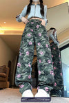 High Waist Paws Printed Camouflage Pattern Denim Pants