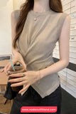 Sleeveless Knitted Irregular Slim Shirts