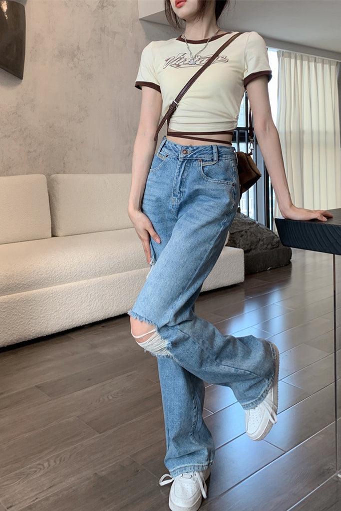 High Waist Ripped Long Jeans Pants – Nada Outfit Land