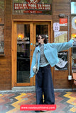 Long Sleeve Stand Collar Simple Blue Zipper Jacket