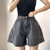 A-Line Washed Style Denim Shorts Pants