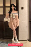 Long Sleeve Off Shoulder Sweet Bow Knitted Sweater