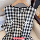 Cute Bow Sleeveless Retro O-Neck Ruffles Shirt