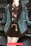 Long Sleeve Retro Corduroy Patchwork Denim Coat Jacket