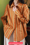 Long Sleeve Retro 90s Orange Striped Blouse Shirt