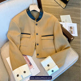 Long Sleeve Elegant Patchwork Cropped Office Jacket