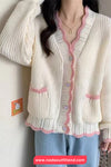 Long Sleeve Heart Button Ruffle Cardigan Sweater