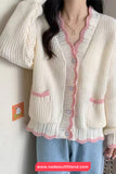 Long Sleeve Heart Button Ruffle Cardigan Sweater