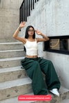 Drawstring Elastic Waist Wide Leg Cargo Jogger Sweatpants