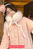 Long Sleeve Cute Fur Collar Knitted Bow Cardigan Sweater