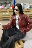 Red Leather Lapel Jacket