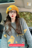 Long Sleeve Cute Chicken Embroidered O-Neck Sweater