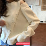 Long Sleeve Off Shoulder Bow Pins Sweater