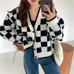 Long Sleeve Vintage Checkered Cardigan Sweater