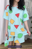 Short Sleeve Sin Chan Cartoon Pajamas Set
