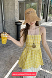 Loose Casual Yellow Plaid Irregular Style Tank Top