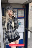 Long Sleeve Retro Plaid Pattern Woolen Blazers Jacket
