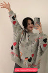 Long Sleeve Loves Art Pattern Printed O-Neck Sweater
