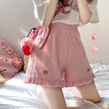 Kawaii Bow Embroidered Ruffle Shorts