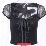 Short Sleeve Lace Bandage Gothic Cropped Shirt